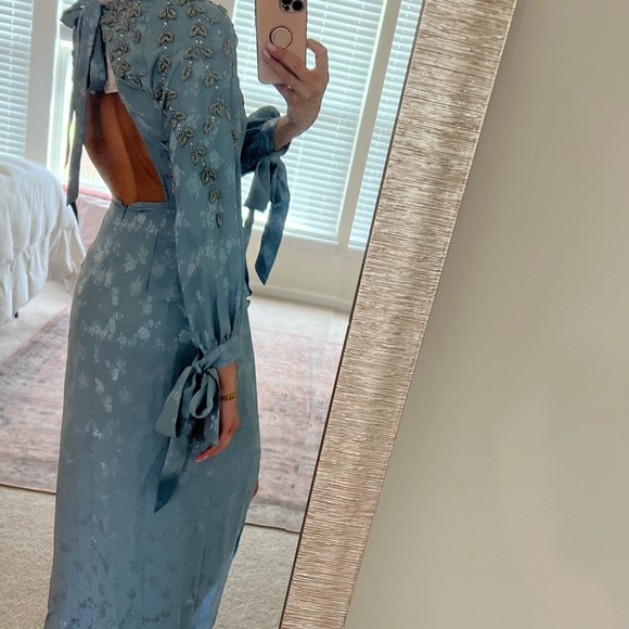 NWT ASOS Design Embellished Jacquard Blue Maxi Gown - Picture 3 of 11